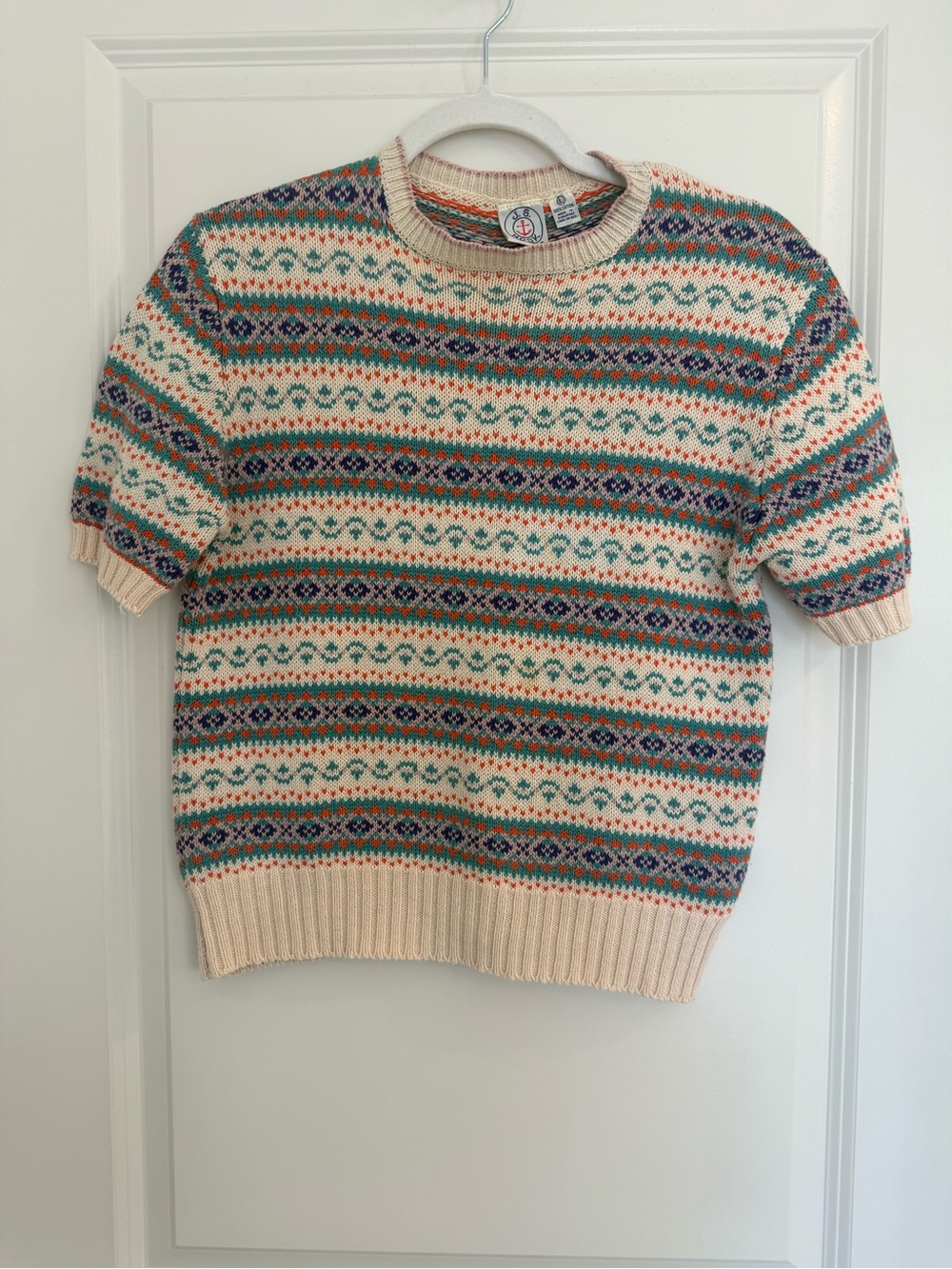 JG Hook Vintage Fair Isle Knit Short-Sleeve Sweater